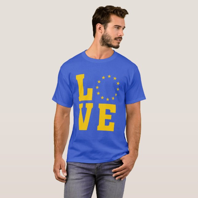 Camiseta Bandeira da UE, União Europeia, AMOR (Frente Completa)