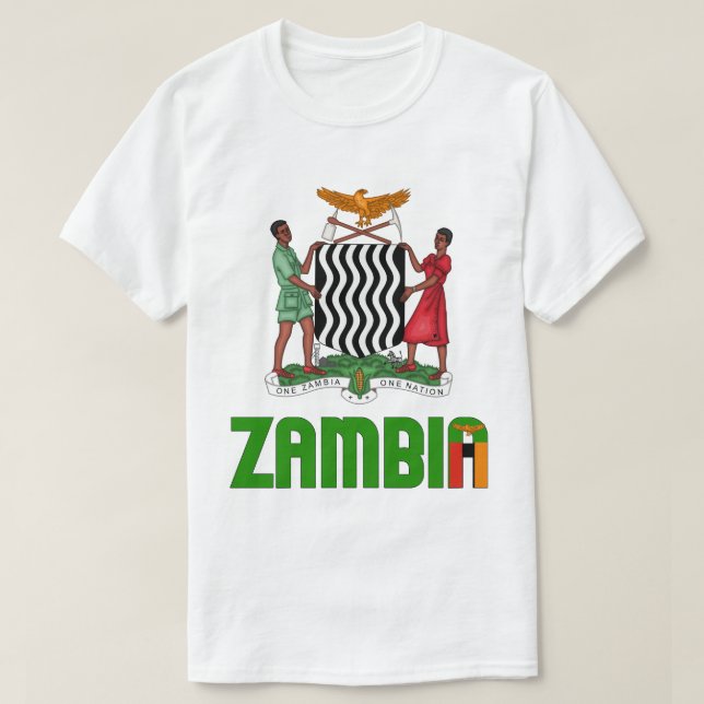 Camiseta Bandeira da Zâmbia e Casaco de Armas Patriótica (Frente do Design)
