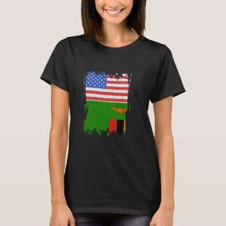 Camiseta Bandeira da Zâmbia EUA América Vintage Raízes Zamb