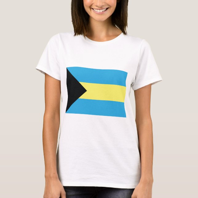 Camiseta Bandeira das Bahamas no Aquamarine Negro e Amarelo (Frente)