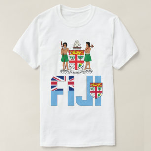 Camiseta Bandeira das Fiji e Casaco de Armas Patriótica