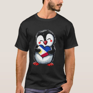 Camiseta Bandeira das Filipinas Coração Pinguim Orgulho Fil
