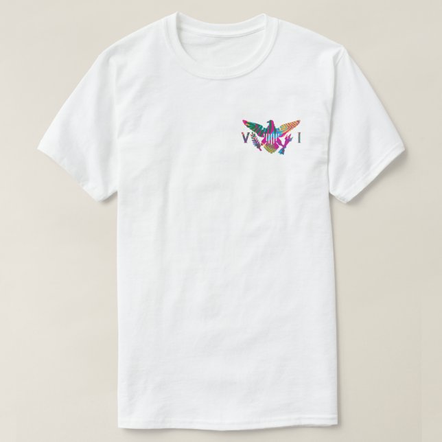 Camiseta Bandeira das Ilhas Virgens dos EUA, Folhas Tropica (Frente do Design)