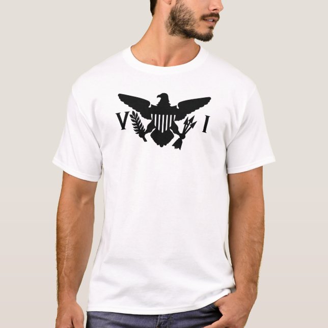 Camiseta Bandeira das Ilhas Virgens dos EUA (Negra) (Frente)