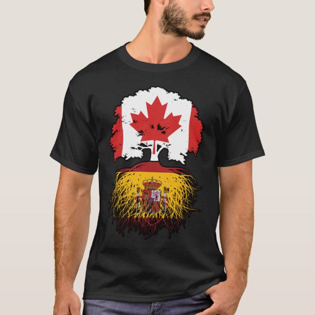 Camiseta Bandeira das Raízes da Árvore do Canadá, em espanh (Frente)