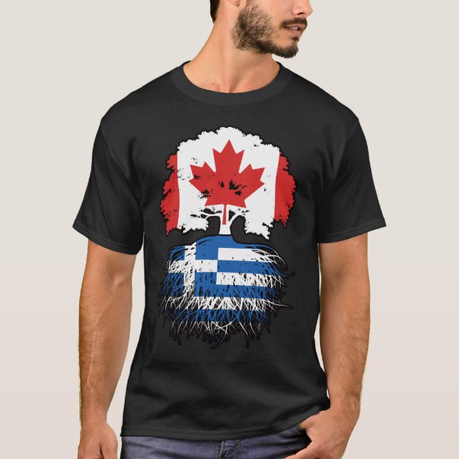 Camiseta Bandeira das Raízes da Árvore do Canadá na Grécia  (Frente)