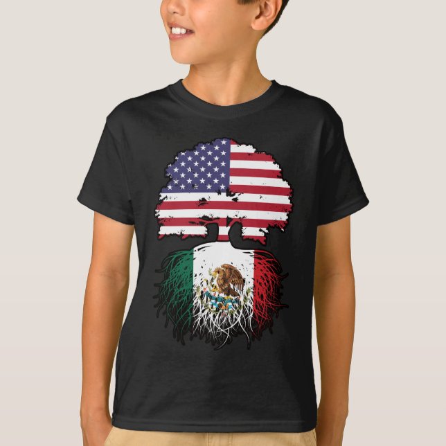 Camiseta Bandeira das Raízes da Árvore dos EUA mexicano (Frente)