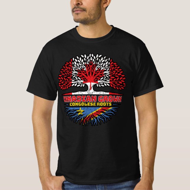 Camiseta Bandeira das Raízes das Árvores do Canadá Congolês (Frente)