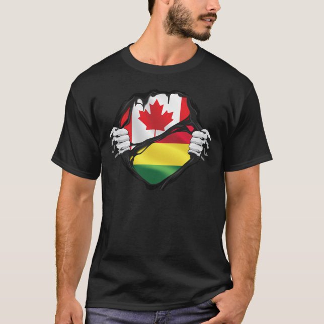Camiseta Bandeira das Raízes das Mãos Canadenses Bolivianas (Frente)