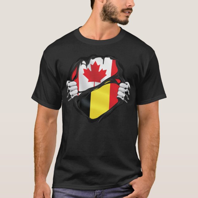 Camiseta Bandeira das Raízes das Mãos Canadianas da Bélgica (Frente)