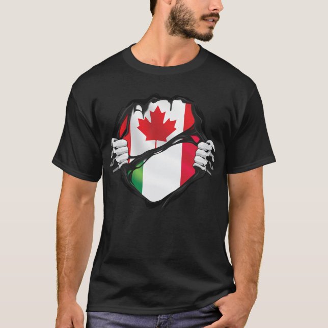 Camiseta Bandeira das Raízes das Mãos Canadianas Italianas (Frente)