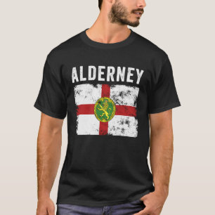 Camiseta Bandeira de Alderney Distressed Homens Mulheres C