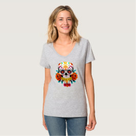 Camiseta Bandeira de Arte de Rosa Caveira de Açúcar de Alma
