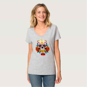 Camiseta Bandeira de Arte de Rosa Caveira de Açúcar de Alma