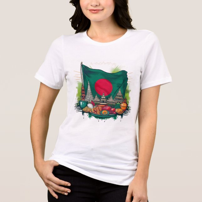 Camiseta Bandeira de Bangladesh com marcas Design artística (Frente)