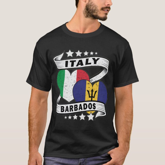 Camiseta Bandeira De Barbados E Itália (Frente)