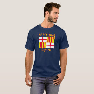 Camiseta Bandeira de Barcelona em branco e amarelo