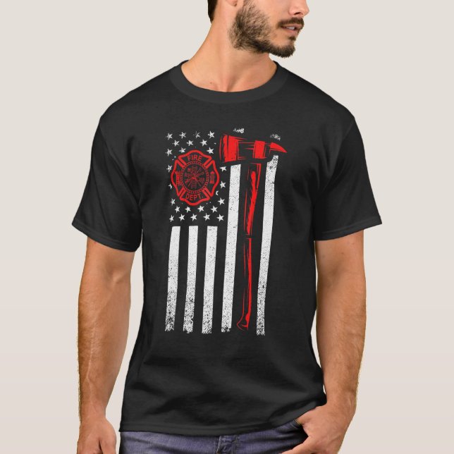 Camiseta Bandeira De Bombeiro Com Bandeira Ax E Dos Eua (Frente)
