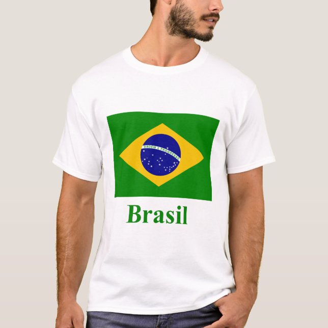 Camiseta Bandeira de Brasil com nome no português (Frente)
