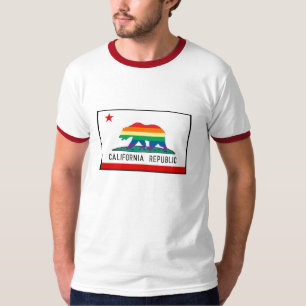 Camiseta Bandeira de Califórnia com urso do arco-íris