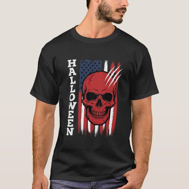 Camiseta Bandeira de Caveira de Halloween Vector Design_1 (Frente)