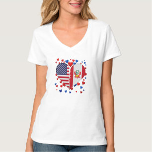 Camiseta Bandeira de Coração Dividido EUA Peru Raízes Perua