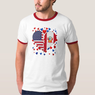 Camiseta Bandeira de Coração Dividido EUA Peru Raízes Perua