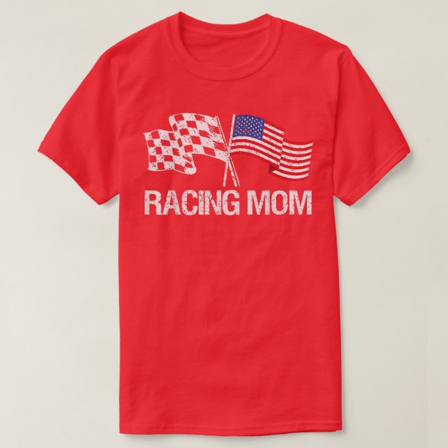 Camiseta Bandeira De Corrida Da Mãe Usa Para Race Car Parti (Frente do Design)