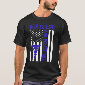 Camiseta Bandeira de Enfermeira e Esposa de Policial Americ