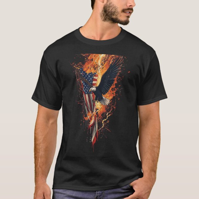 Camiseta Bandeira de Fogo da Águia Americana Patriótica (Frente)