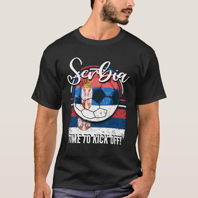 Camiseta Bandeira de Futebol da Sérvia, Bola Retroativa de  (Frente)