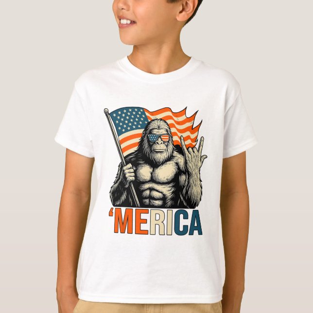 Camiseta Bandeira de Gorila 'merica Óculos de Sol Engraçado (Frente)