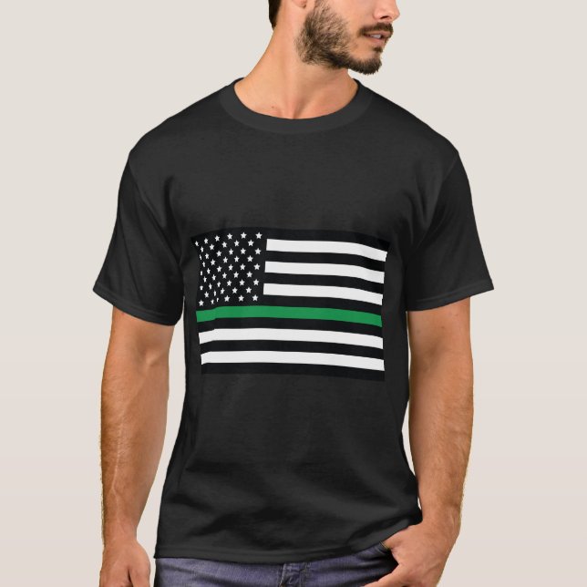 Camiseta Bandeira de linha verde, bandeira americana com fa (Frente)