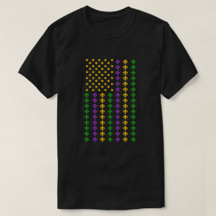 Camiseta Bandeira de Mardi Gras dos EUA com Fleur de Lis Pa