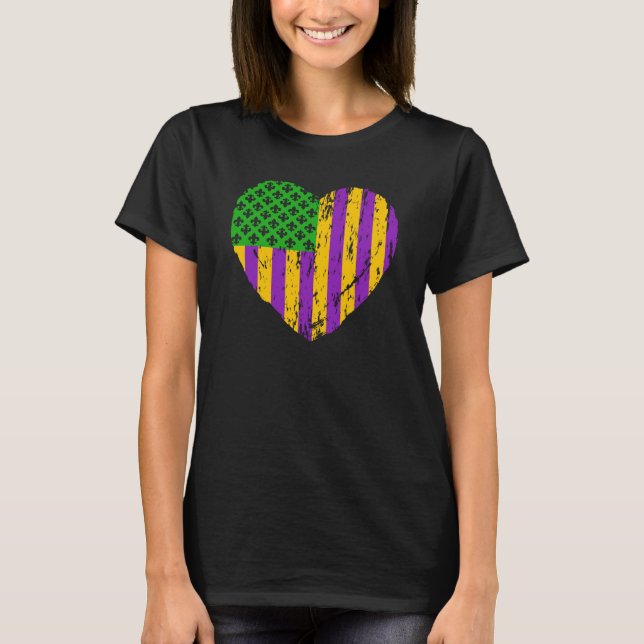 Camiseta Bandeira de Mardi Gras dos EUA com Fleur de Lis Pa (Frente)