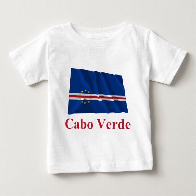 Camiseta Bandeira de ondulação de Cabo Verde com nome no (Frente)