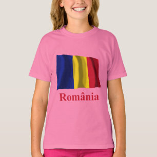 Camiseta Bandeira de ondulação de Romania com nome no