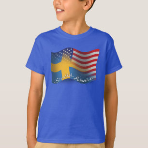 Camiseta Bandeira de ondulação Sueco-Americana