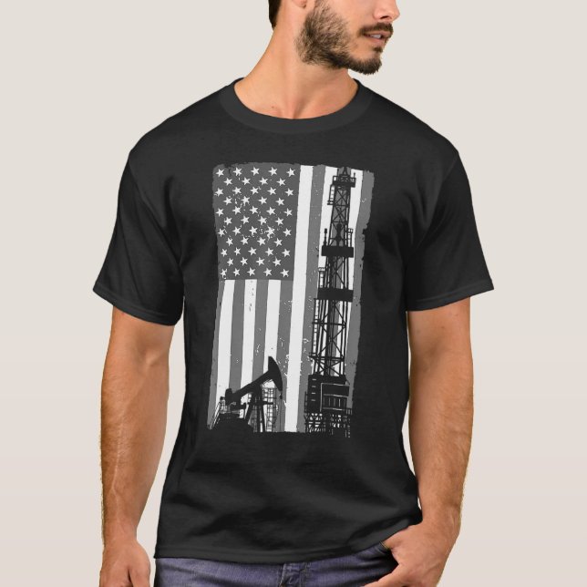 Camiseta Bandeira de perfuração de petróleo EUA Patriotic O (Frente)