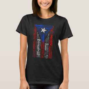 Camiseta Bandeira de Porto Rico com vilas e cidades de Port