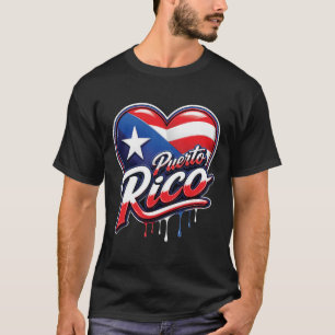 Camiseta Bandeira de Porto Rico Coração Patrimônio da Ilha