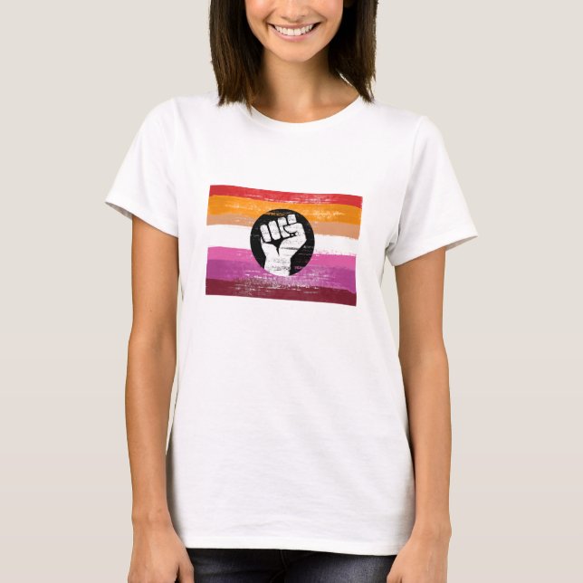Camiseta Bandeira de protesto pintada de lésbica (Frente)