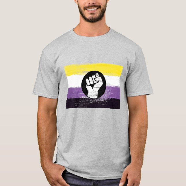 Camiseta Bandeira de Protesto Pintada Não Binária (Frente)