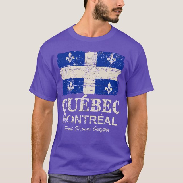 Camiseta Bandeira de Quebec com Visual Vintage (Frente)
