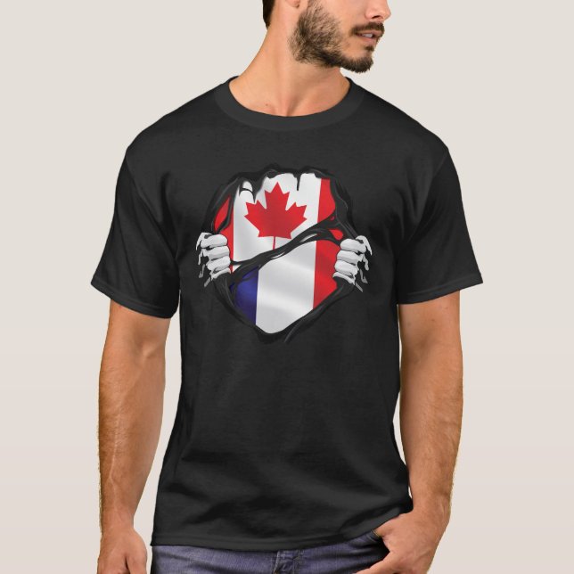 Camiseta Bandeira de Raízes das Mãos Canadianas da França (Frente)
