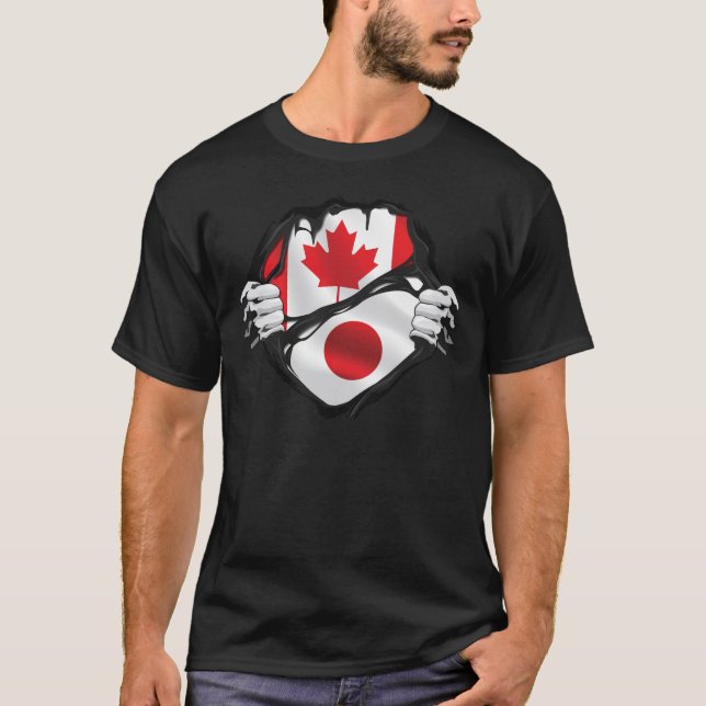 Camiseta Bandeira de Raízes das Mãos Canadianas Japonesas (Frente)