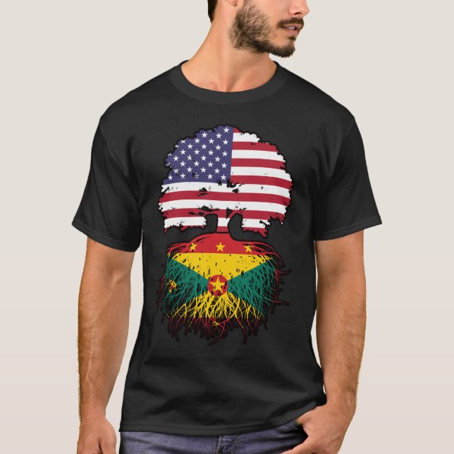 Camiseta Bandeira de Raízes de Árvore Americana de Granada  (Frente)
