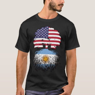 Camiseta Bandeira de Raízes de Árvore Argentina-americana