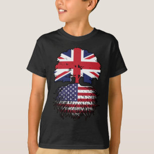 Camiseta Bandeira de Raízes de Árvore Britânica Americana