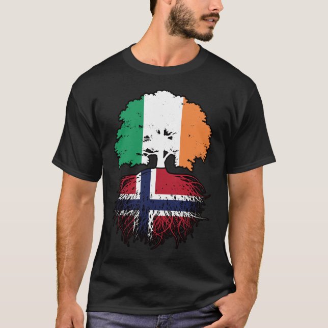 Camiseta Bandeira de Raízes de Árvore da Irlanda da Noruega (Frente)